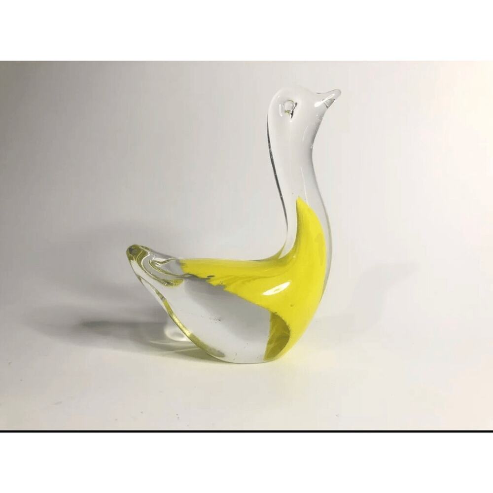art glass swan crystal clear yellow paper weight desk decor mid century modern - Picture 3 of 10
